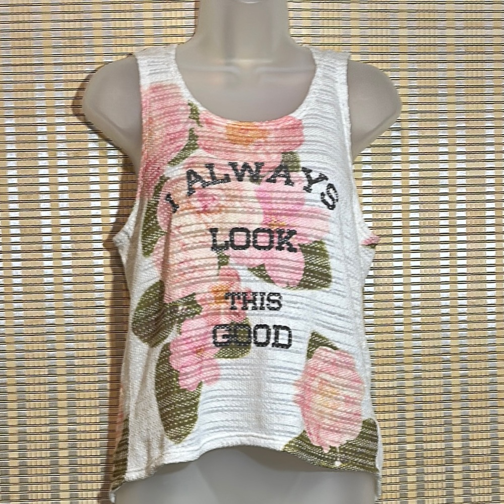 Wild Kiss Pink White Pebbled Fabric Hooded Tank Top I Always Look This Good M